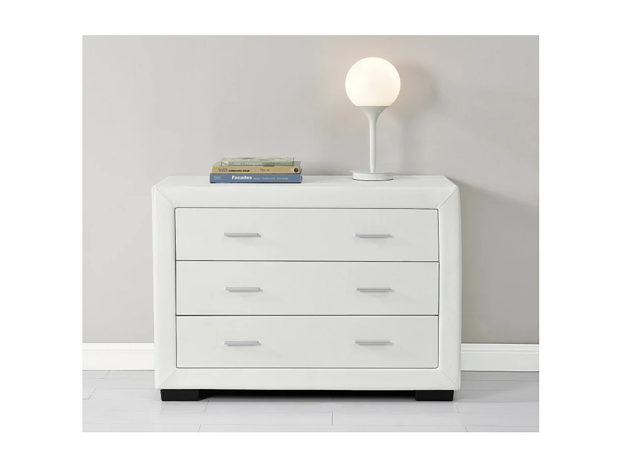 Commode CHARLIE 3 tiroirs en simili - Blanc