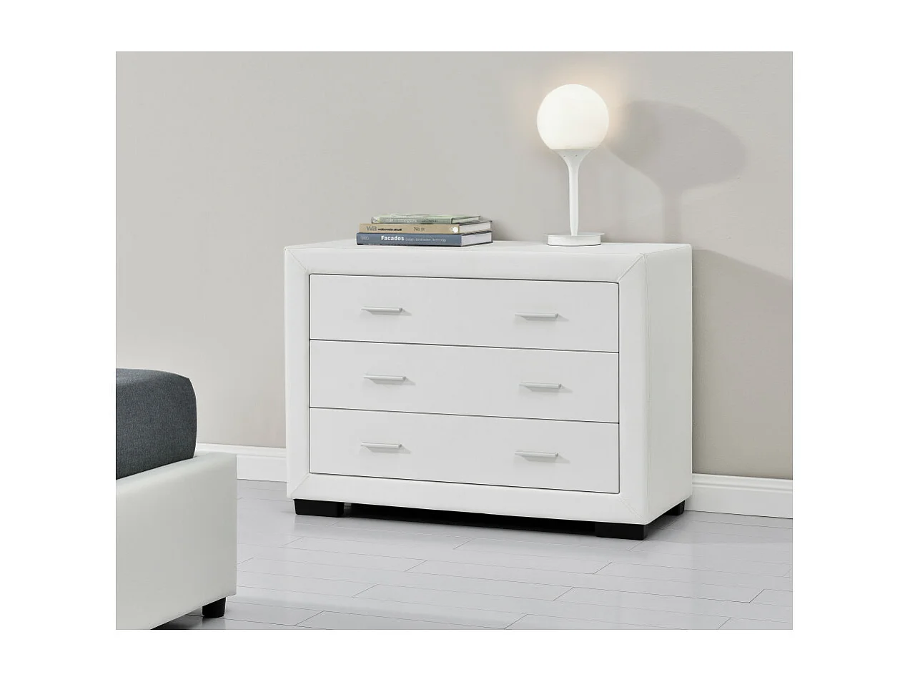 Commode CHARLIE 3 tiroirs en simili - Blanc
