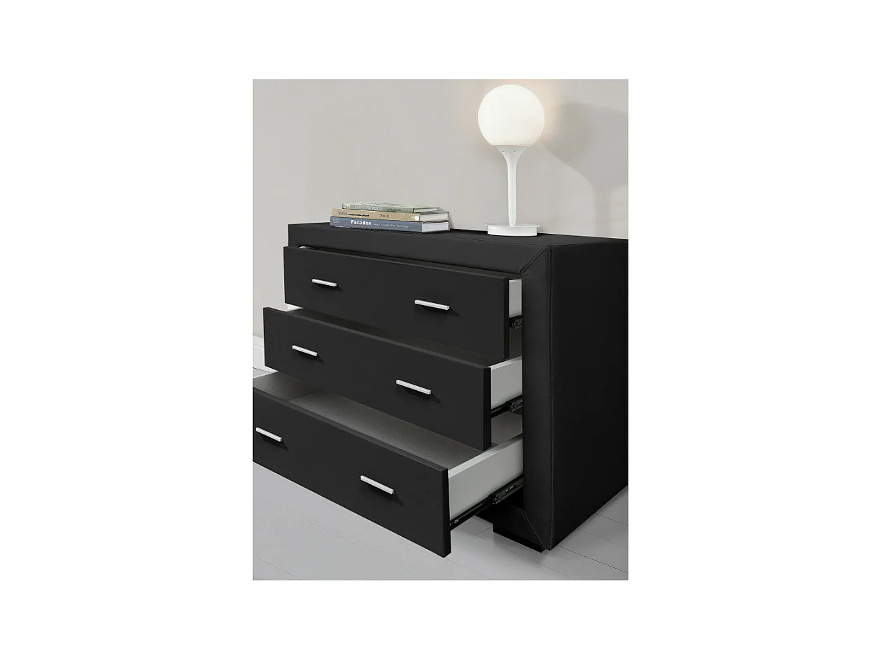 Commode CHARLIE 3 tiroirs en simili - Noir