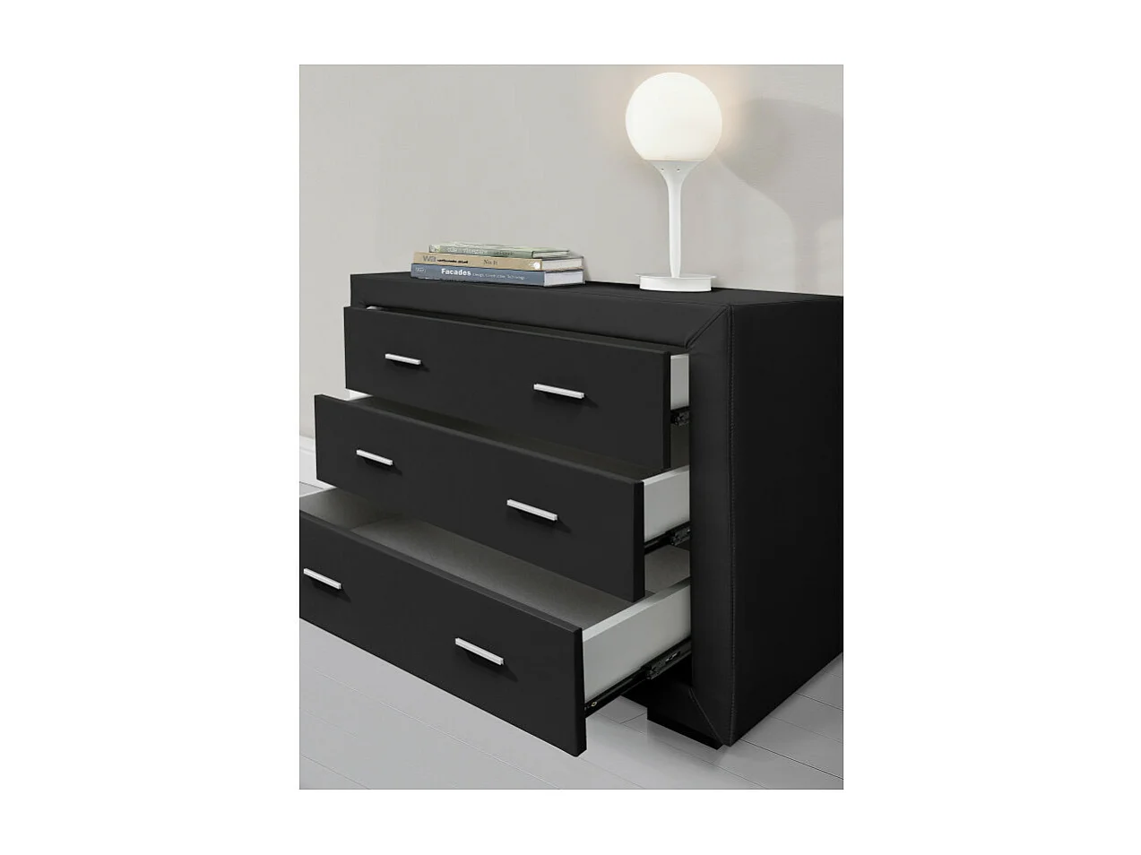 Commode CHARLIE 3 tiroirs en simili - Noir