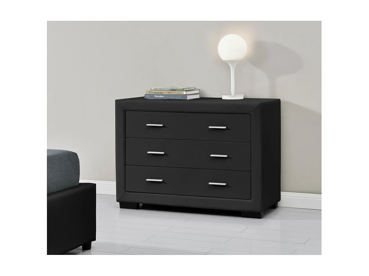 Commode CHARLIE 3 tiroirs en simili - Noir