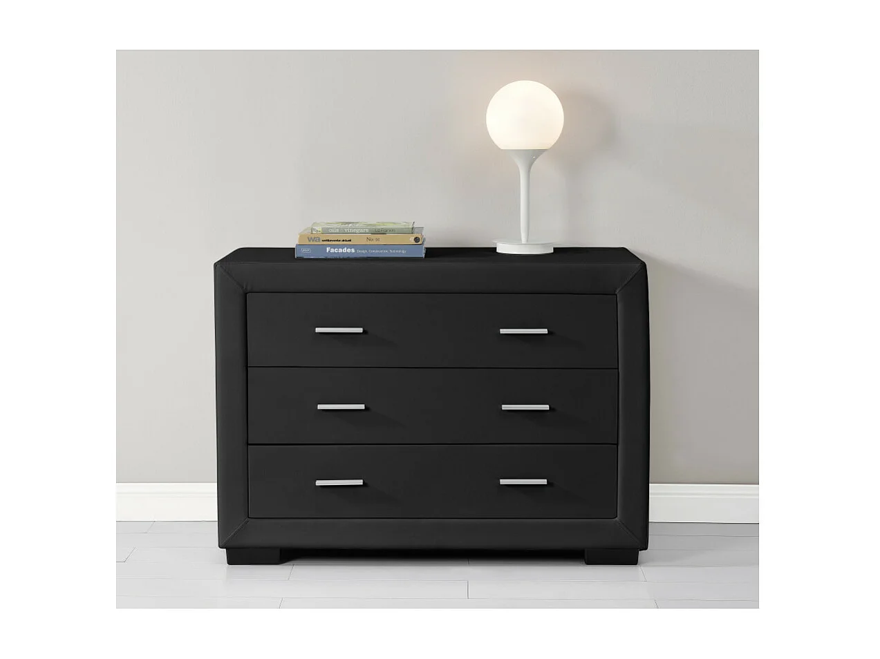 Commode CHARLIE 3 tiroirs en simili - Noir
