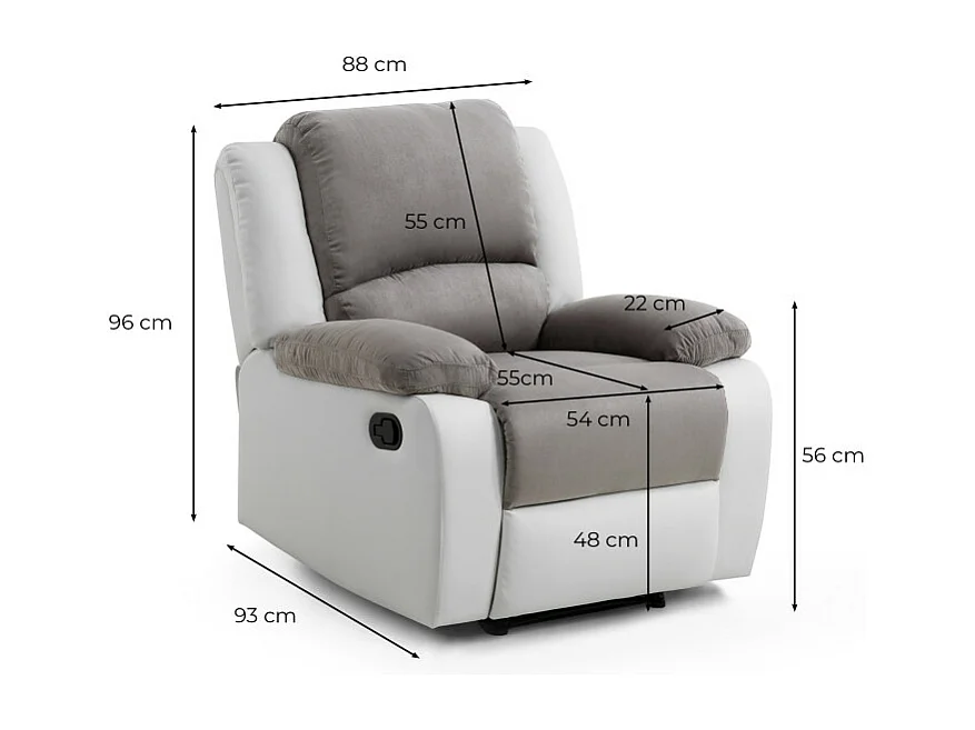 Fauteuil Relaxation 1 place Microfibre et Simili Léo - Gris - L88 x 93 x 96cm - Loungitude