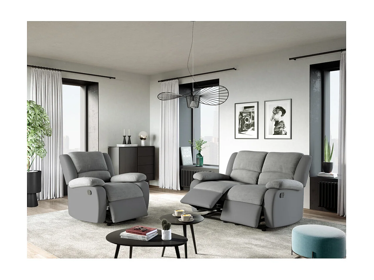 Fauteuil Relaxation 1 place Microfibre et Simili Léo - Gris - L88 x 93 x 96cm - Loungitude
