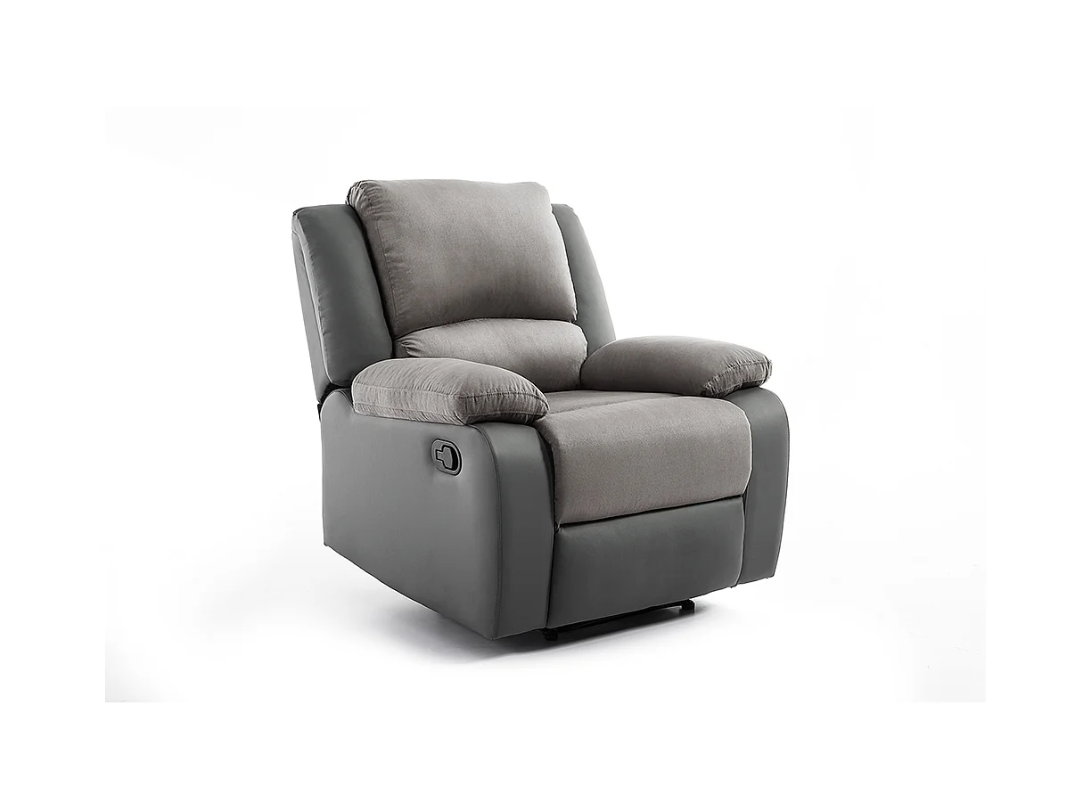 Fauteuil Relaxation 1 place Microfibre et Simili Léo - Gris - L88 x 93 x 96cm - Loungitude