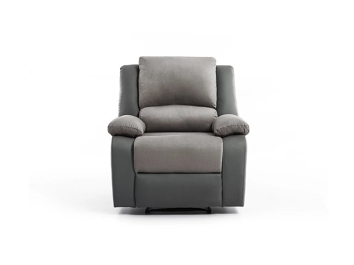 Fauteuil Relaxation 1 place Microfibre et Simili Léo - Gris - L88 x 93 x 96cm - Loungitude