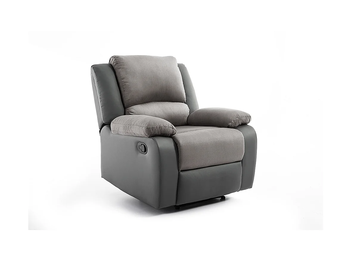 Fauteuil Relaxation 1 place Microfibre et Simili Léo - Gris - L88 x 93 x 96cm - Loungitude