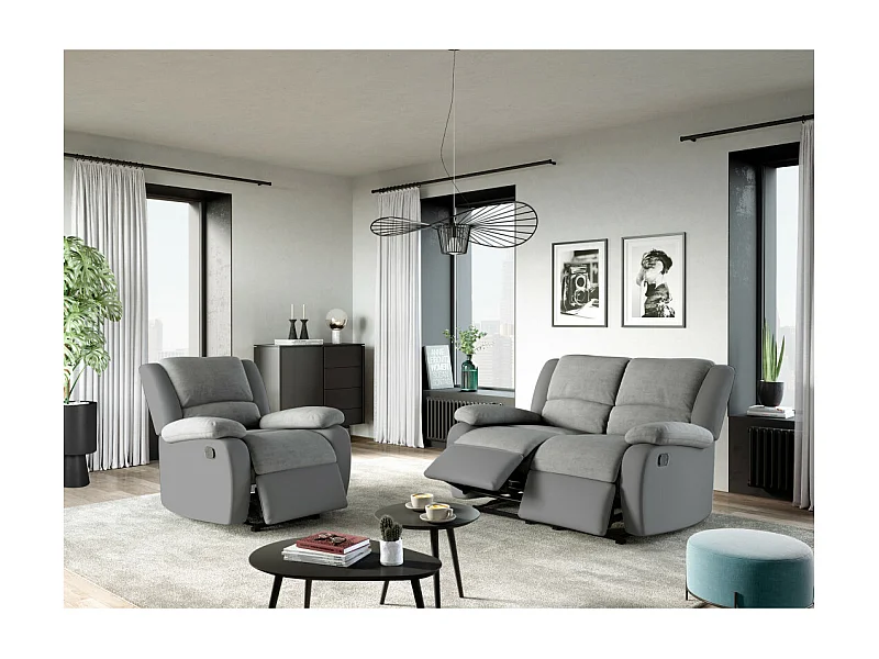 Fauteuil Relaxation 1 place Microfibre et Simili Léo - Gris - L88 x 93 x 96cm - Loungitude