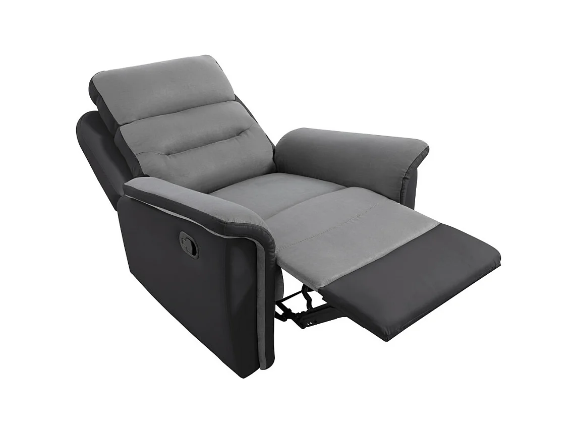Fauteuil de Relaxation 1 place en Microfibre et Simili Léon - Gris et Noir - Loungitude