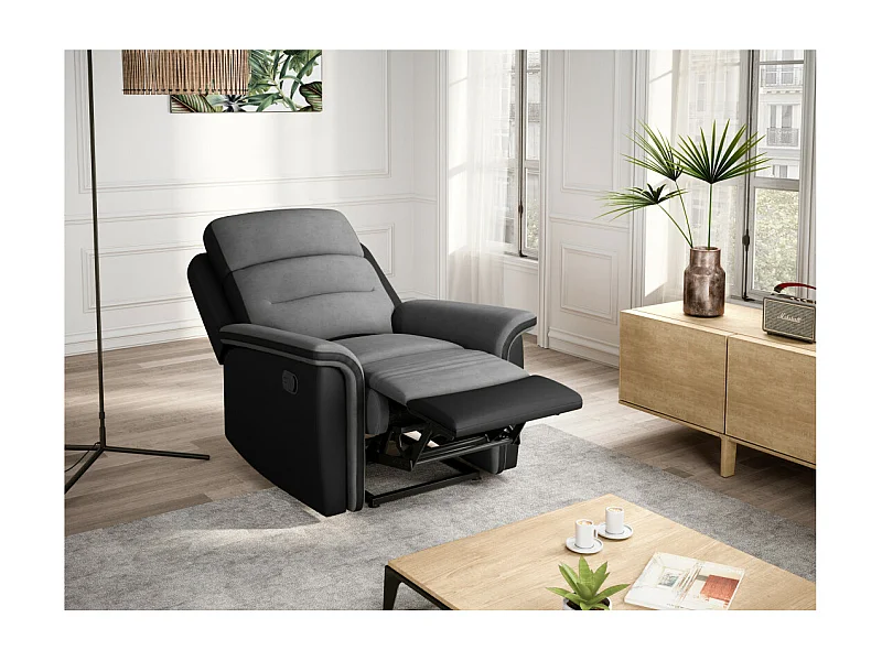 Fauteuil de Relaxation 1 place en Microfibre et Simili Léon - Gris et Noir - Loungitude