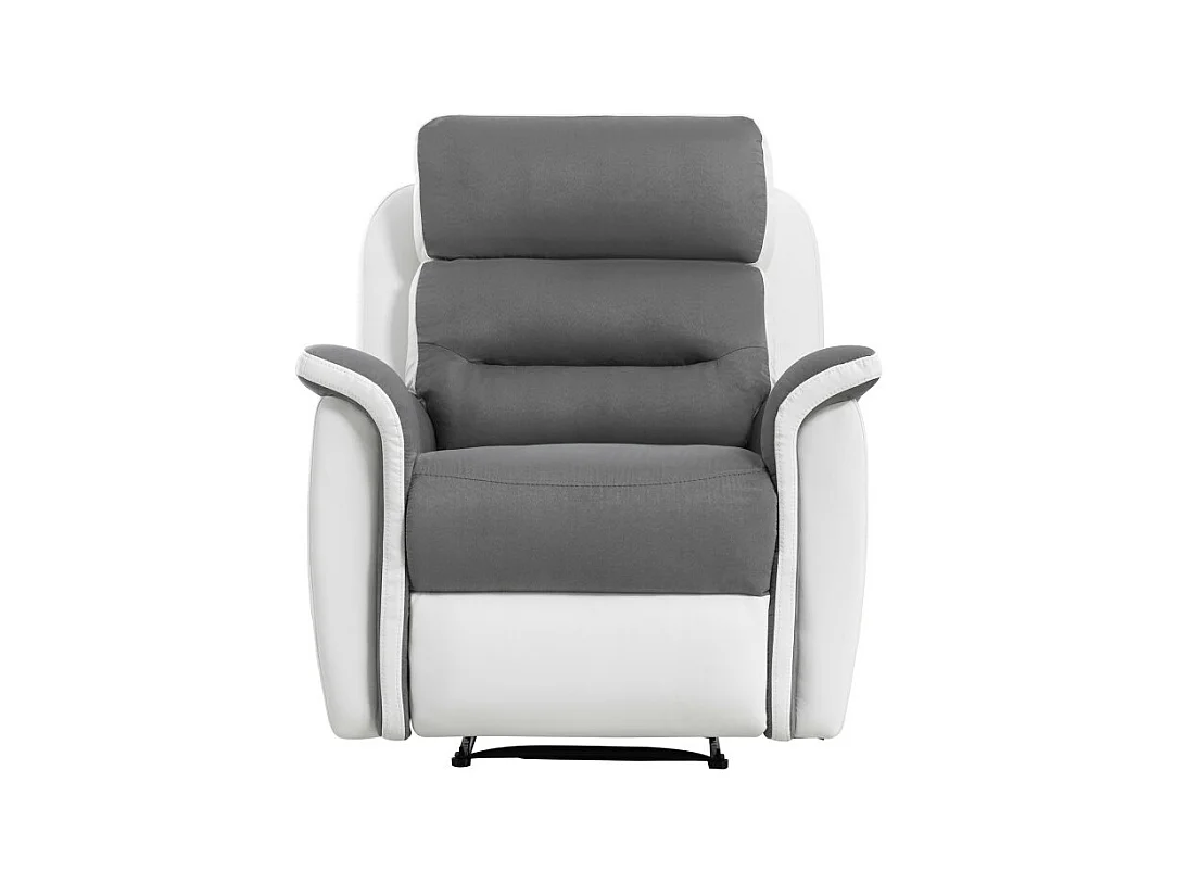 Fauteuil de Relaxation 1 place en Microfibre et Simili Léon - Blanc et gris - L87 x 94 x 100cm - Loungitude