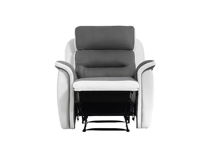Fauteuil de Relaxation 1 place en Microfibre et Simili Léon - Blanc et gris - L87 x 94 x 100cm - Loungitude