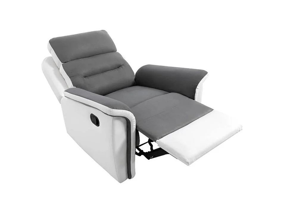 Fauteuil de Relaxation 1 place en Microfibre et Simili Léon - Blanc et gris - L87 x 94 x 100cm - Loungitude