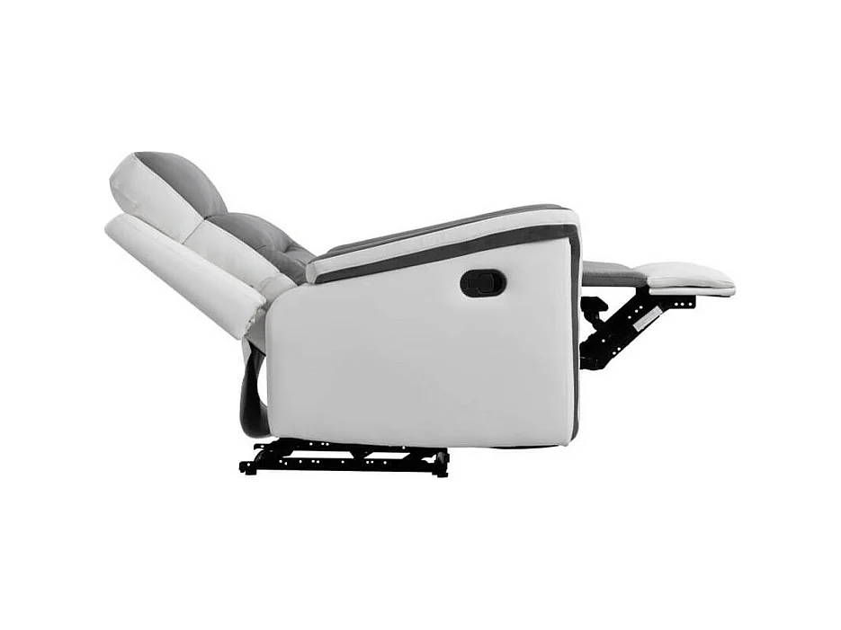Fauteuil de Relaxation 1 place en Microfibre et Simili Léon - Blanc et gris - L87 x 94 x 100cm - Loungitude