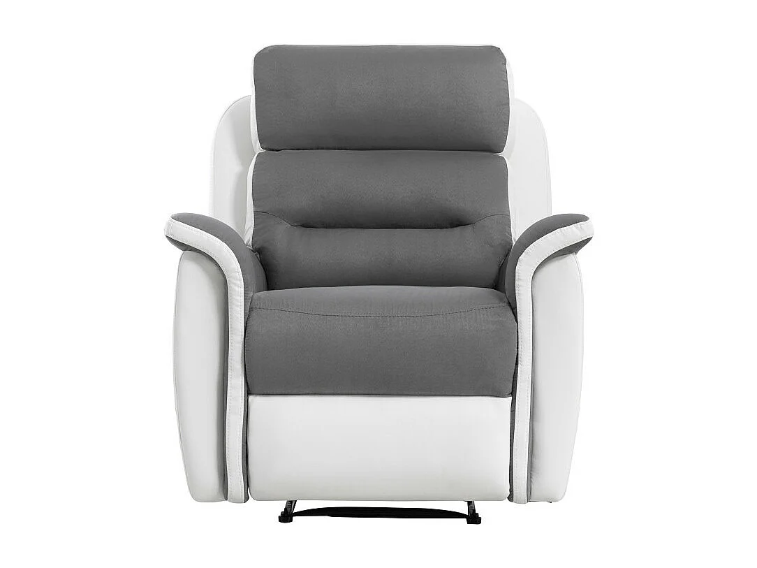 Fauteuil de Relaxation 1 place en Microfibre et Simili Léon - Blanc et gris - L87 x 94 x 100cm - Loungitude