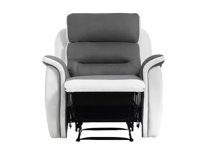 Fauteuil de Relaxation 1 place en Microfibre et Simili Léon - Blanc et gris - L87 x 94 x 100cm - Loungitude