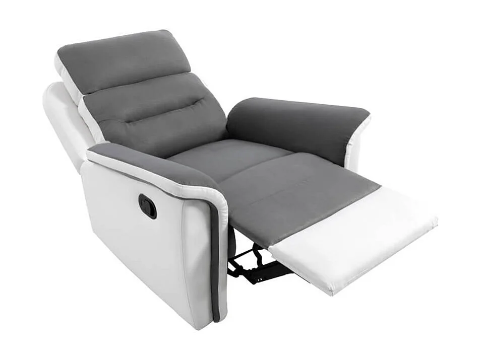 Fauteuil de Relaxation 1 place en Microfibre et Simili Léon - Blanc et gris - L87 x 94 x 100cm - Loungitude