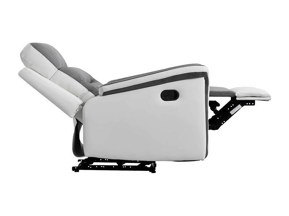 Fauteuil de Relaxation 1 place en Microfibre et Simili Léon - Blanc et gris - L87 x 94 x 100cm - Loungitude