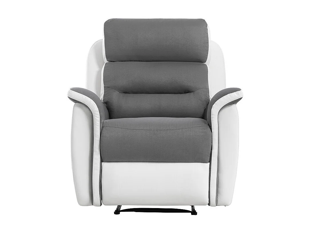 Fauteuil de Relaxation 1 place en Microfibre et Simili Léon - Blanc et gris - L87 x 94 x 100cm - Loungitude