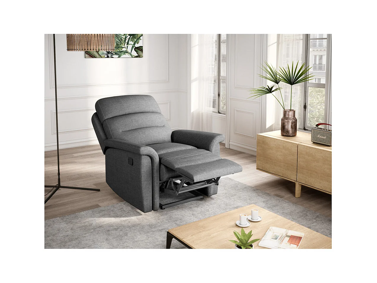Fauteuil de Relaxation 1 place en Tissu Gris Léon - Gris clair - Loungitude