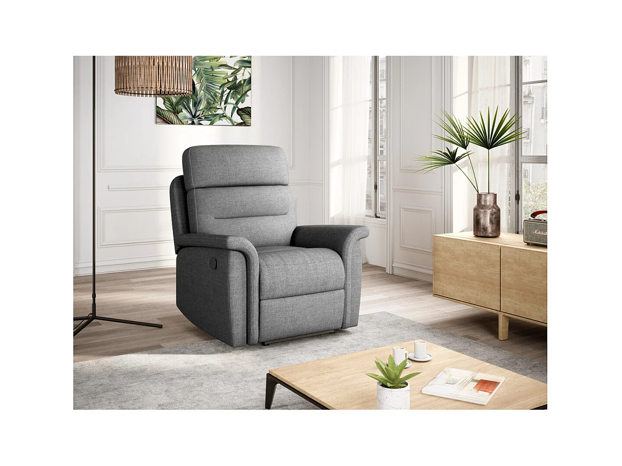 Fauteuil de Relaxation 1 place en Tissu Gris Léon - Gris clair - Loungitude