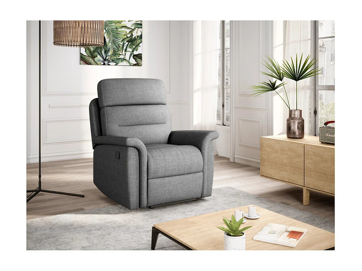Fauteuil de Relaxation 1 place en Tissu Gris Léon - Gris clair - Loungitude