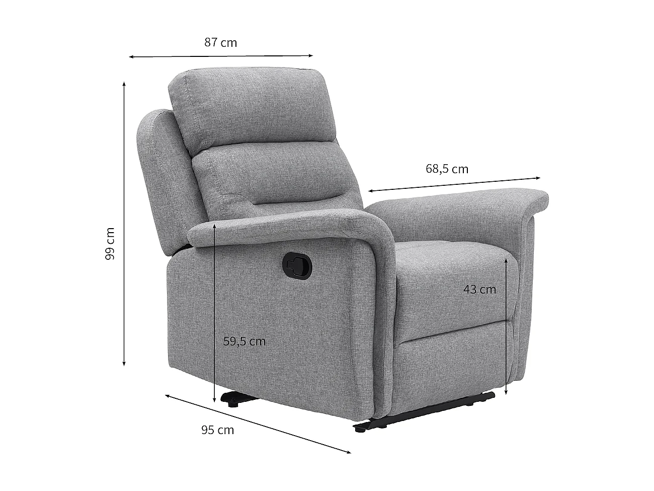 Fauteuil de Relaxation 1 place en Tissu Gris Léon - Gris clair - Loungitude