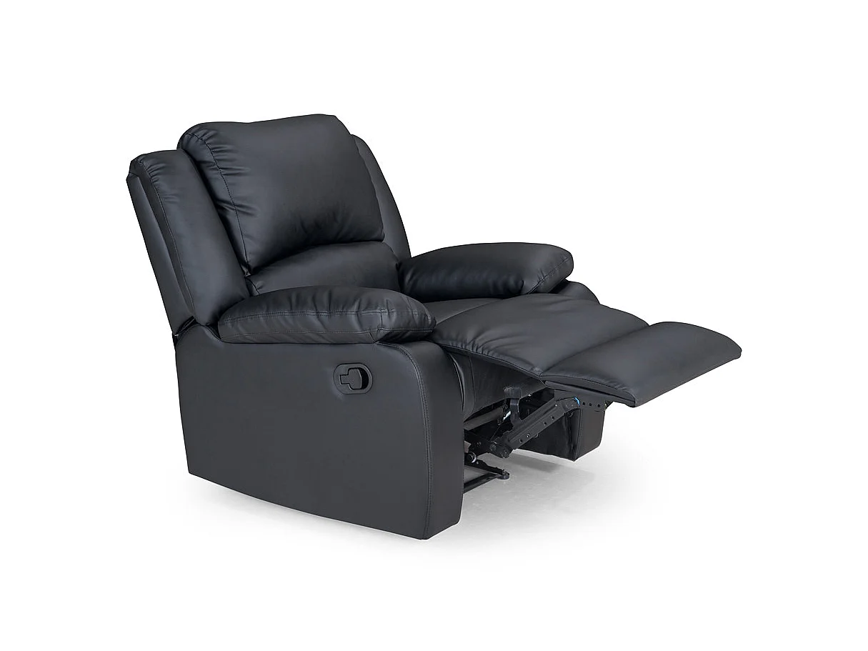 Fauteuil Relaxation 1 place Simili cuir Léo - Noir - L88 x 93 x 96cm - Loungitude