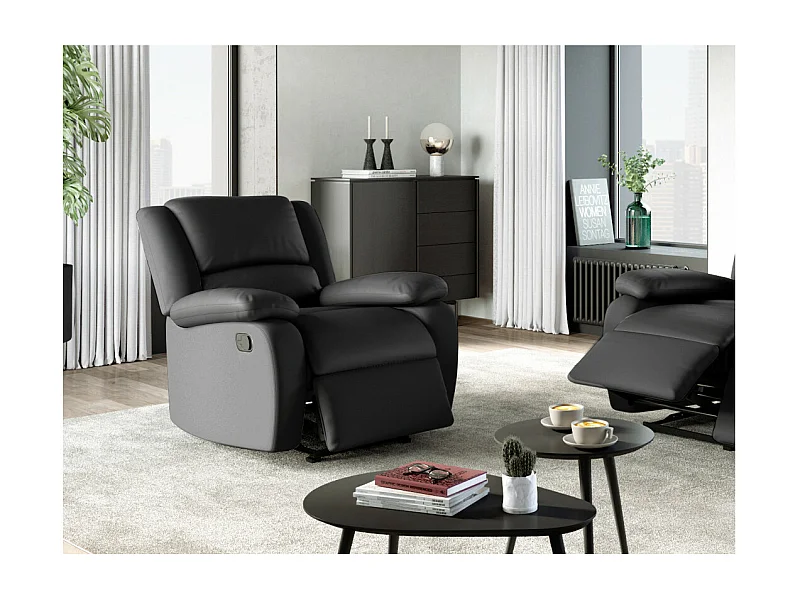 Fauteuil Relaxation 1 place Simili cuir Léo - Noir - L88 x 93 x 96cm - Loungitude