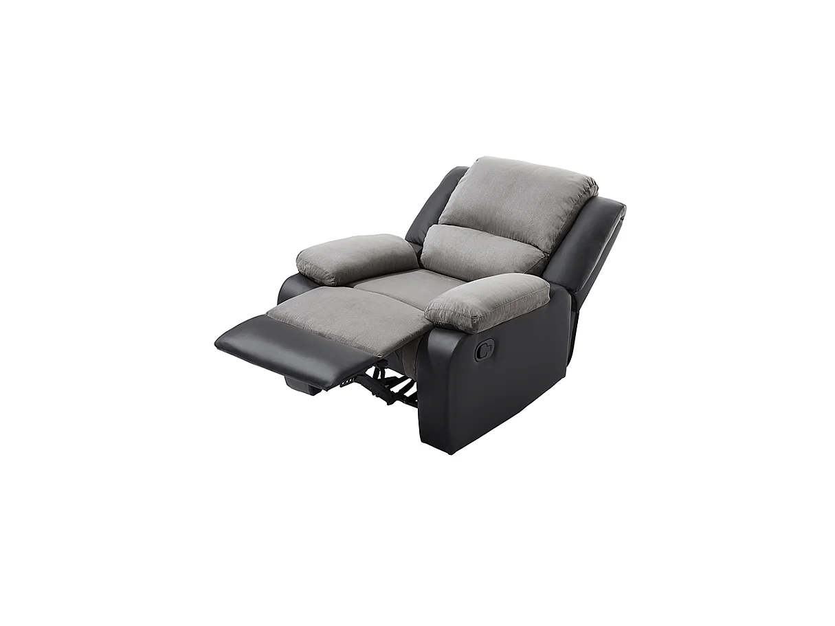 Fauteuil Relaxation 1 place Microfibre et Simili Léo - Gris et Noir - L88 x 93 x 96cm - Loungitude