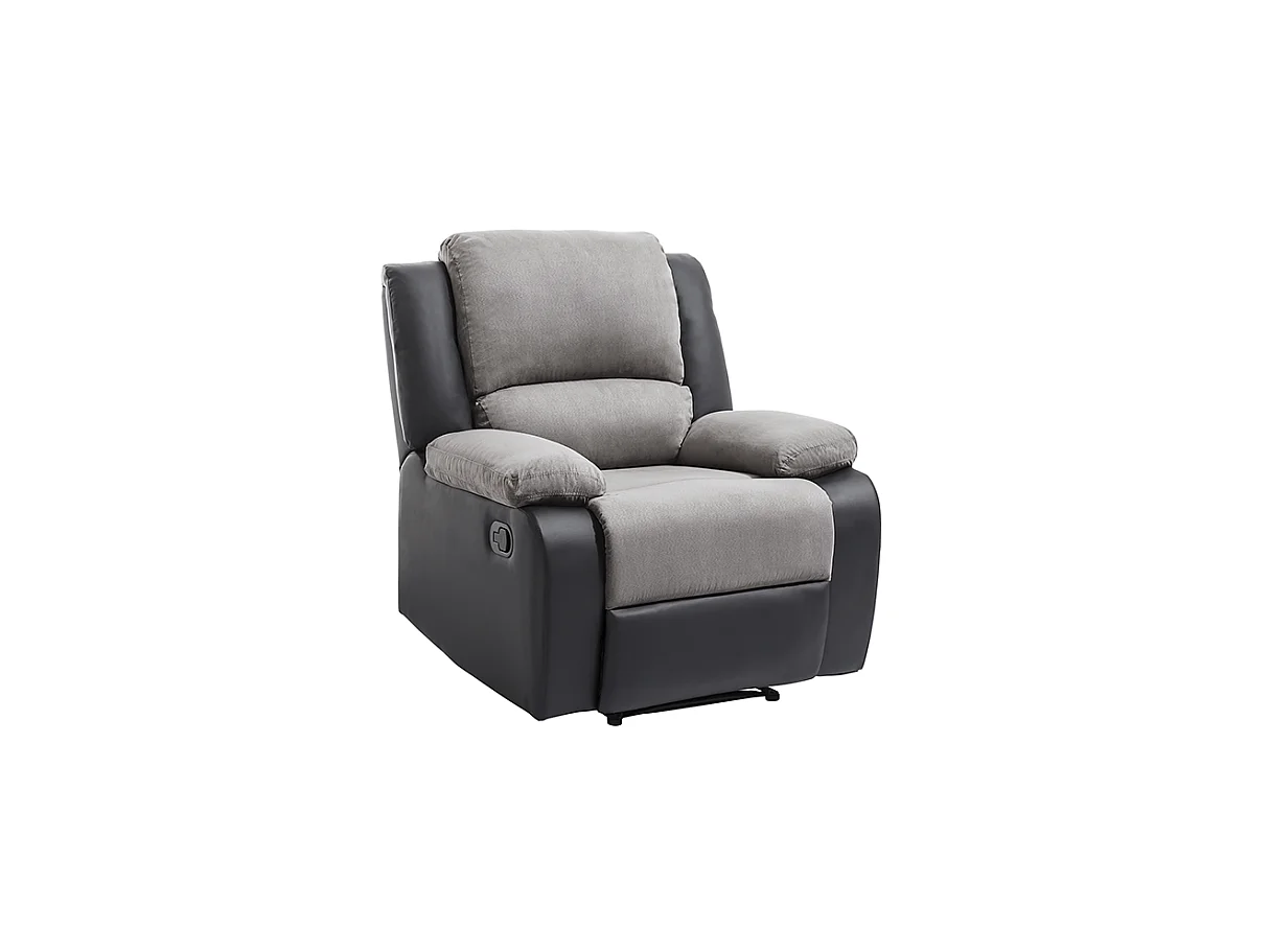 Fauteuil Relaxation 1 place Microfibre et Simili Léo - Gris et Noir - L88 x 93 x 96cm - Loungitude