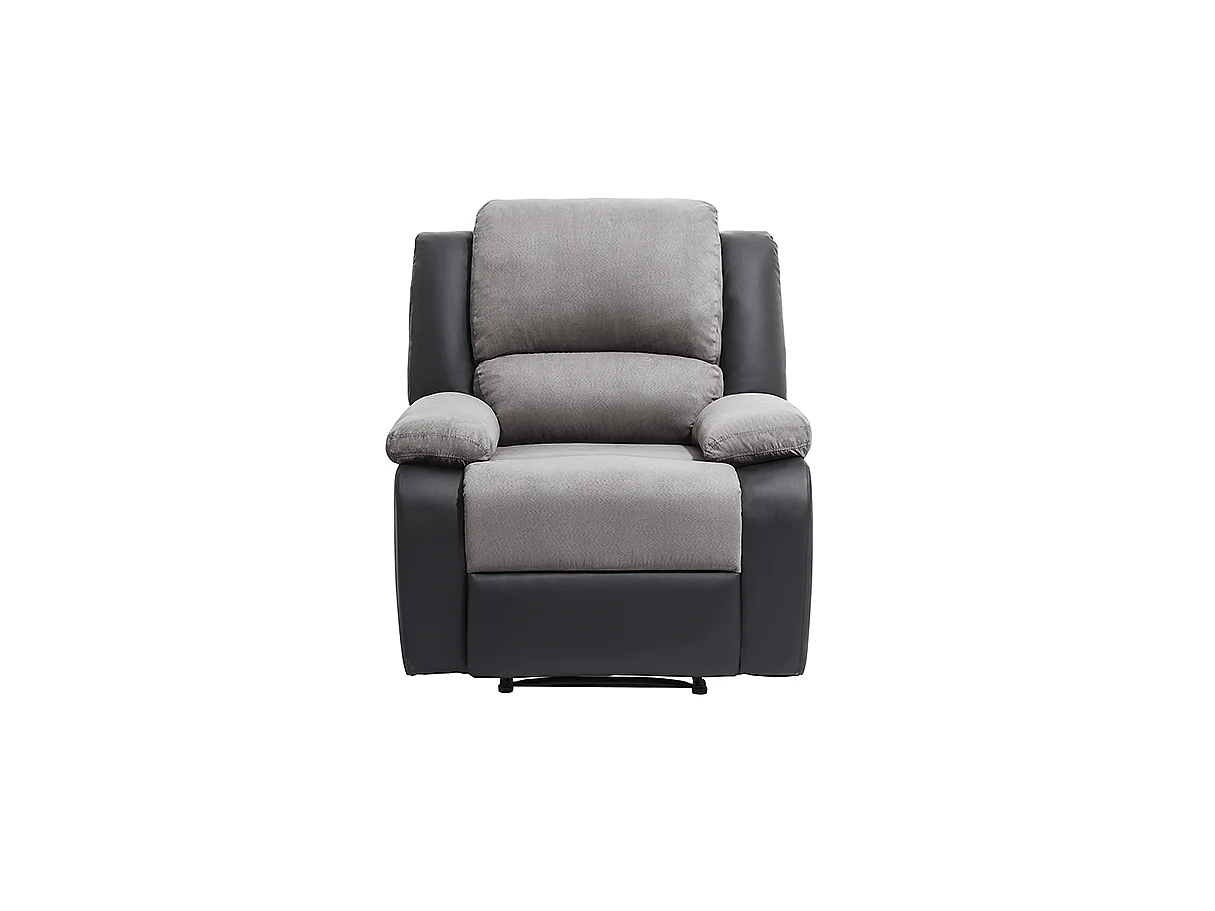 Fauteuil Relaxation 1 place Microfibre et Simili Léo - Gris et Noir - L88 x 93 x 96cm - Loungitude