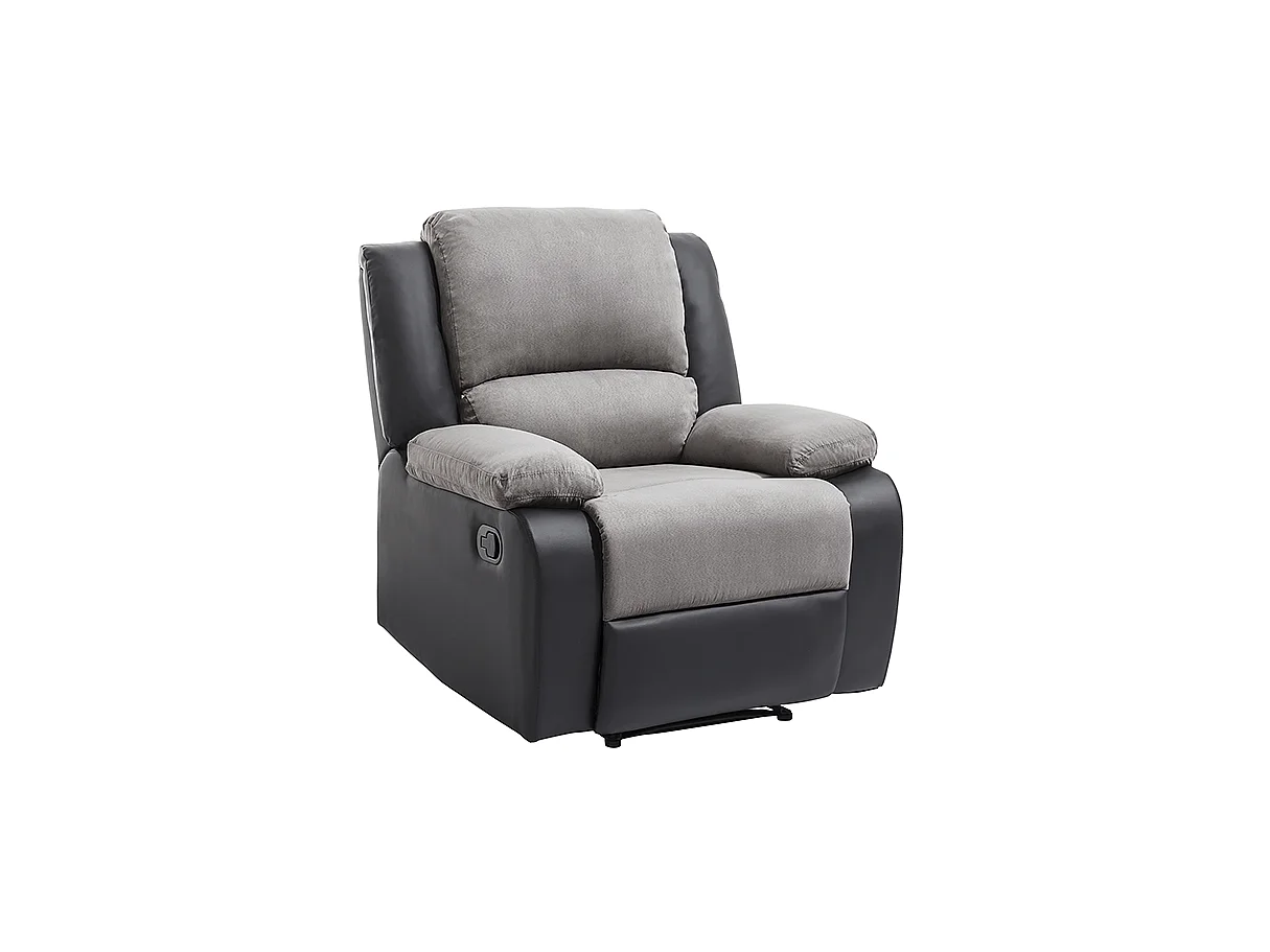 Fauteuil Relaxation 1 place Microfibre et Simili Léo - Gris et Noir - L88 x 93 x 96cm - Loungitude