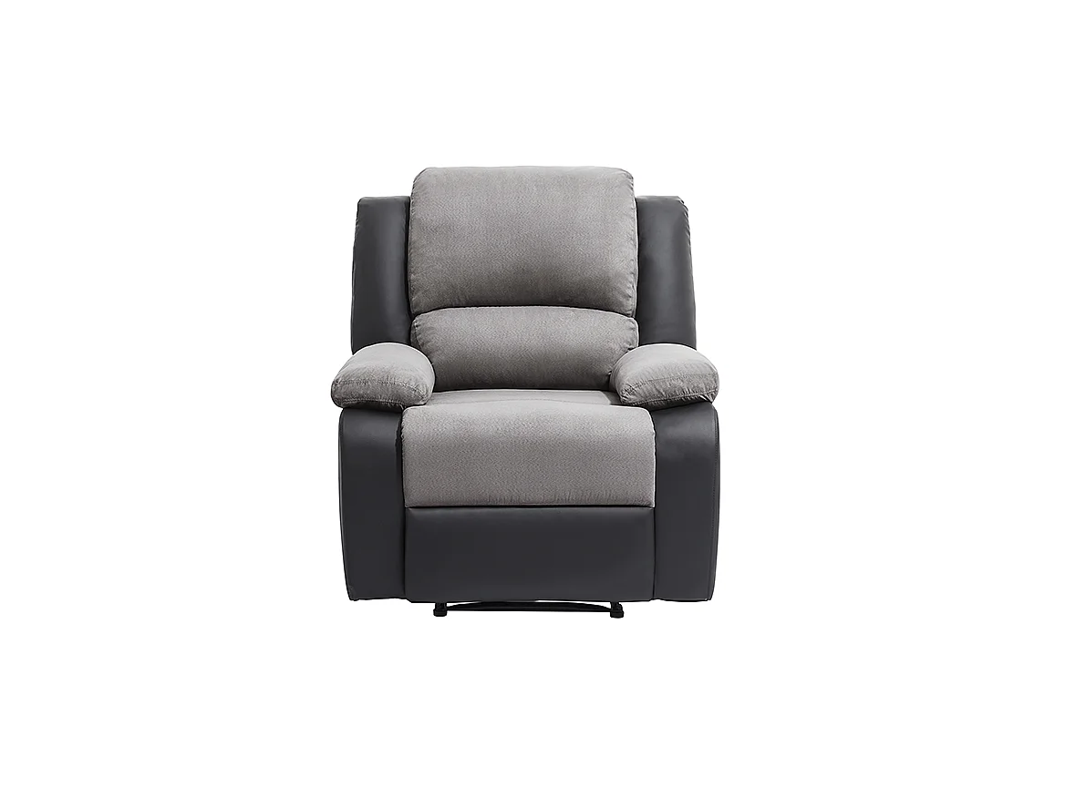 Fauteuil Relaxation 1 place Microfibre et Simili Léo - Gris et Noir - L88 x 93 x 96cm - Loungitude