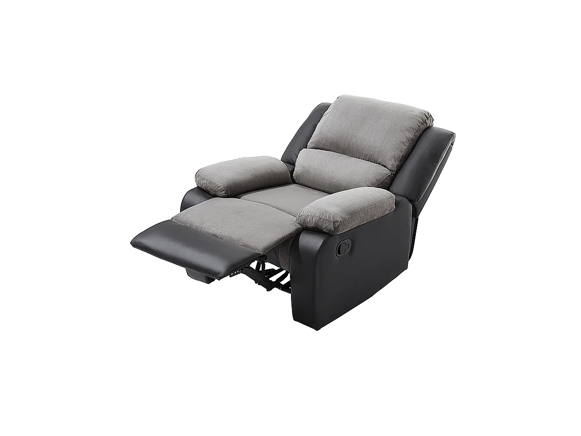 Fauteuil Relaxation 1 place Microfibre et Simili Léo - Gris et Noir - L88 x 93 x 96cm - Loungitude
