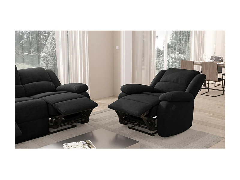 Fauteuil Relaxation 1 place Microfibre Noire Léo - L88 x 93 x 96cm - Loungitude