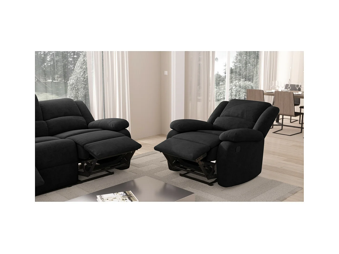 Fauteuil Relaxation 1 place Microfibre Noire Léo - L88 x 93 x 96cm - Loungitude
