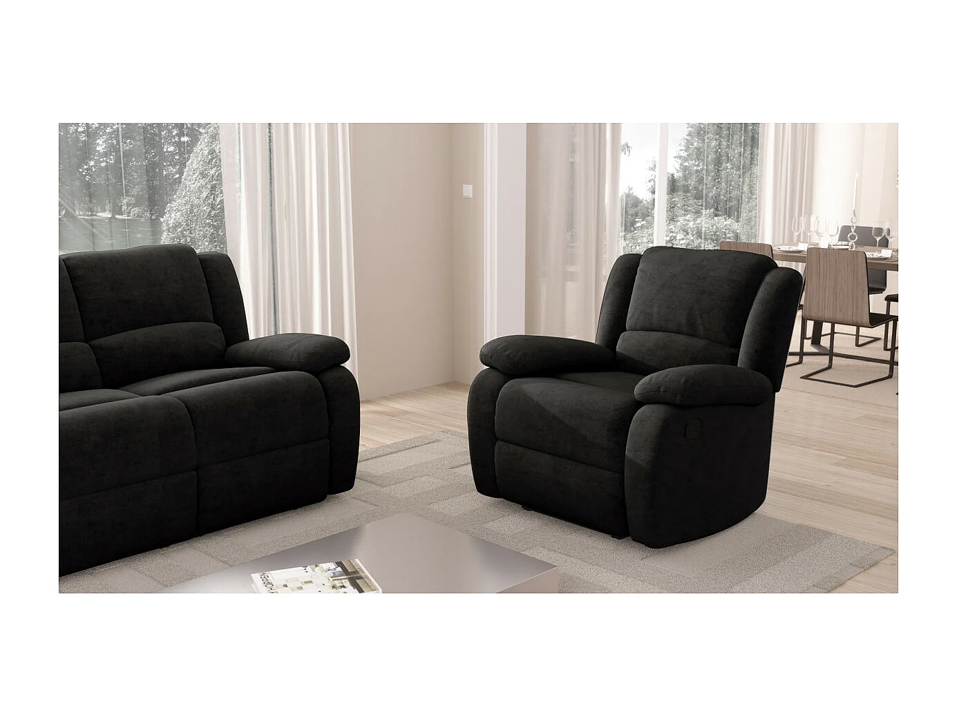 Fauteuil Relaxation 1 place Microfibre Noire Léo - L88 x 93 x 96cm - Loungitude