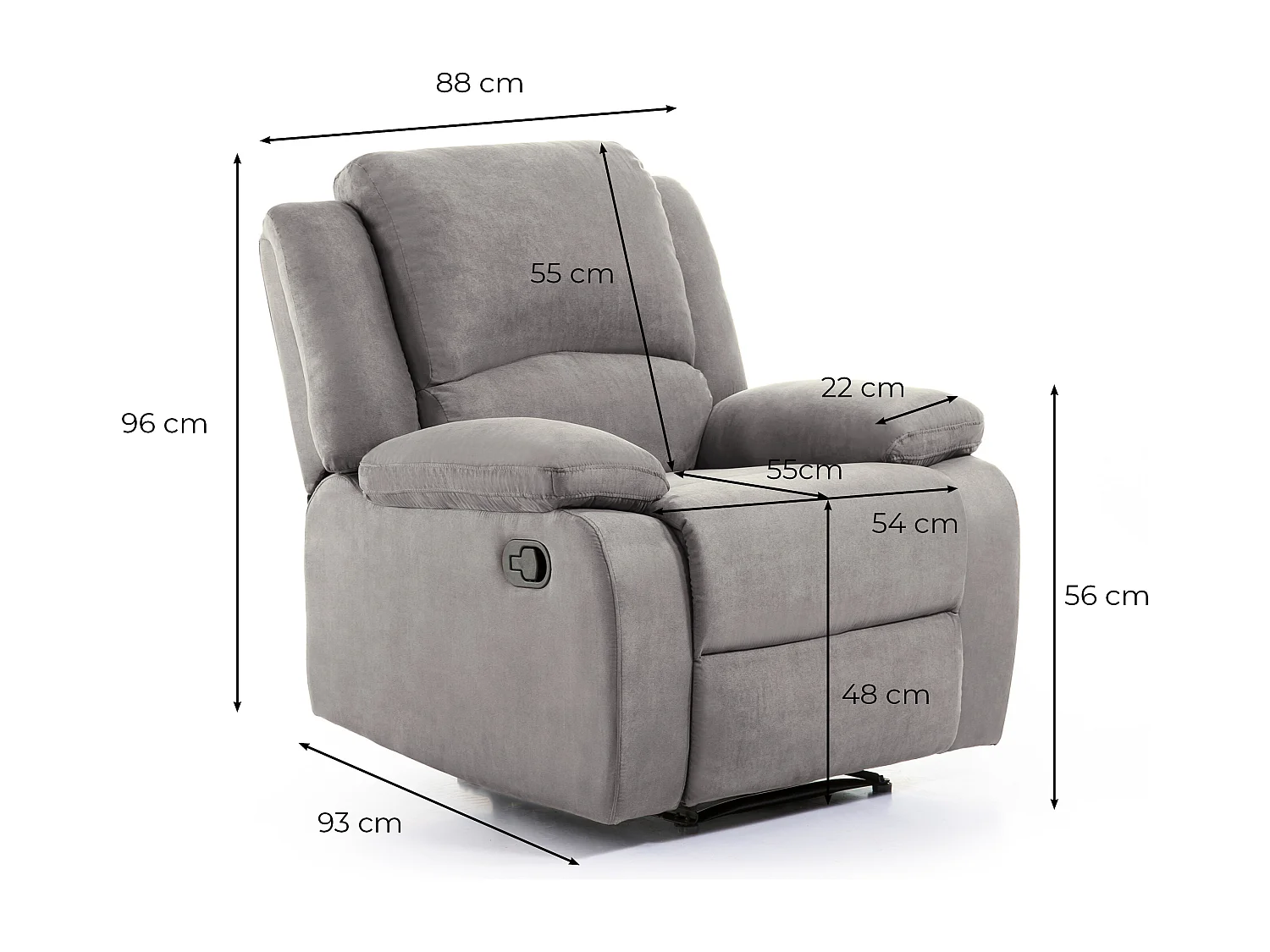 Fauteuil Relaxation 1 place Microfibre Noire Léo - L88 x 93 x 96cm - Loungitude