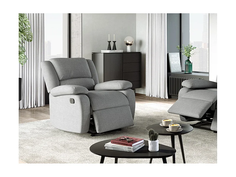 Fauteuil Relaxation 1 place Léo en Tissu - Gris clair - L88 x 93 x 96cm - Loungitude
