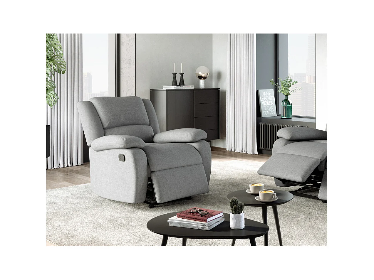 Fauteuil Relaxation 1 place Léo en Tissu - Gris clair - L88 x 93 x 96cm - Loungitude