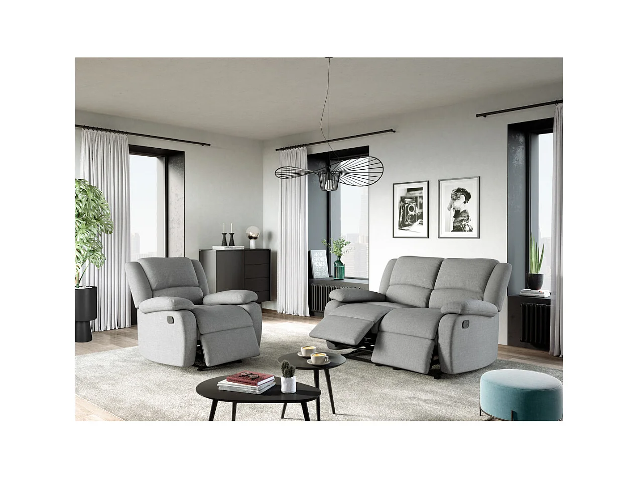 Fauteuil Relaxation 1 place Léo en Tissu - Gris clair - L88 x 93 x 96cm - Loungitude
