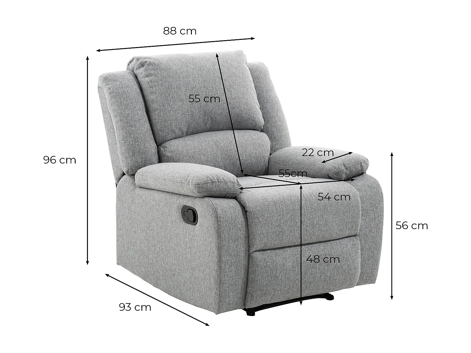Fauteuil Relaxation 1 place Léo en Tissu - Gris clair - L88 x 93 x 96cm - Loungitude