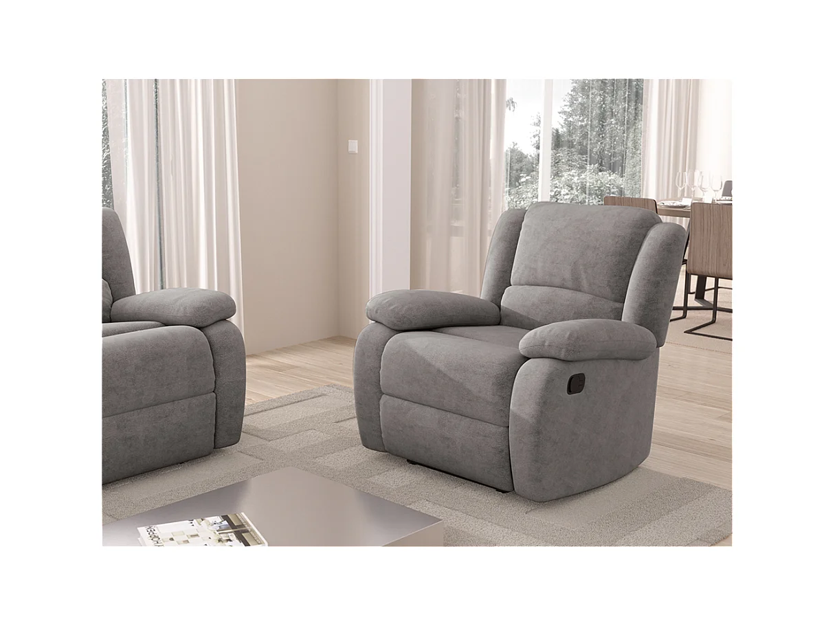 Fauteuil Relaxation 1 place Microfibre Grise Léo - L88 x 93 x 96cm - Loungitude