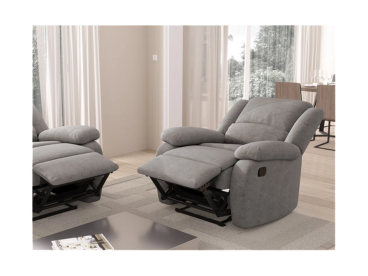 Fauteuil Relaxation 1 place Microfibre Grise Léo - L88 x 93 x 96cm - Loungitude
