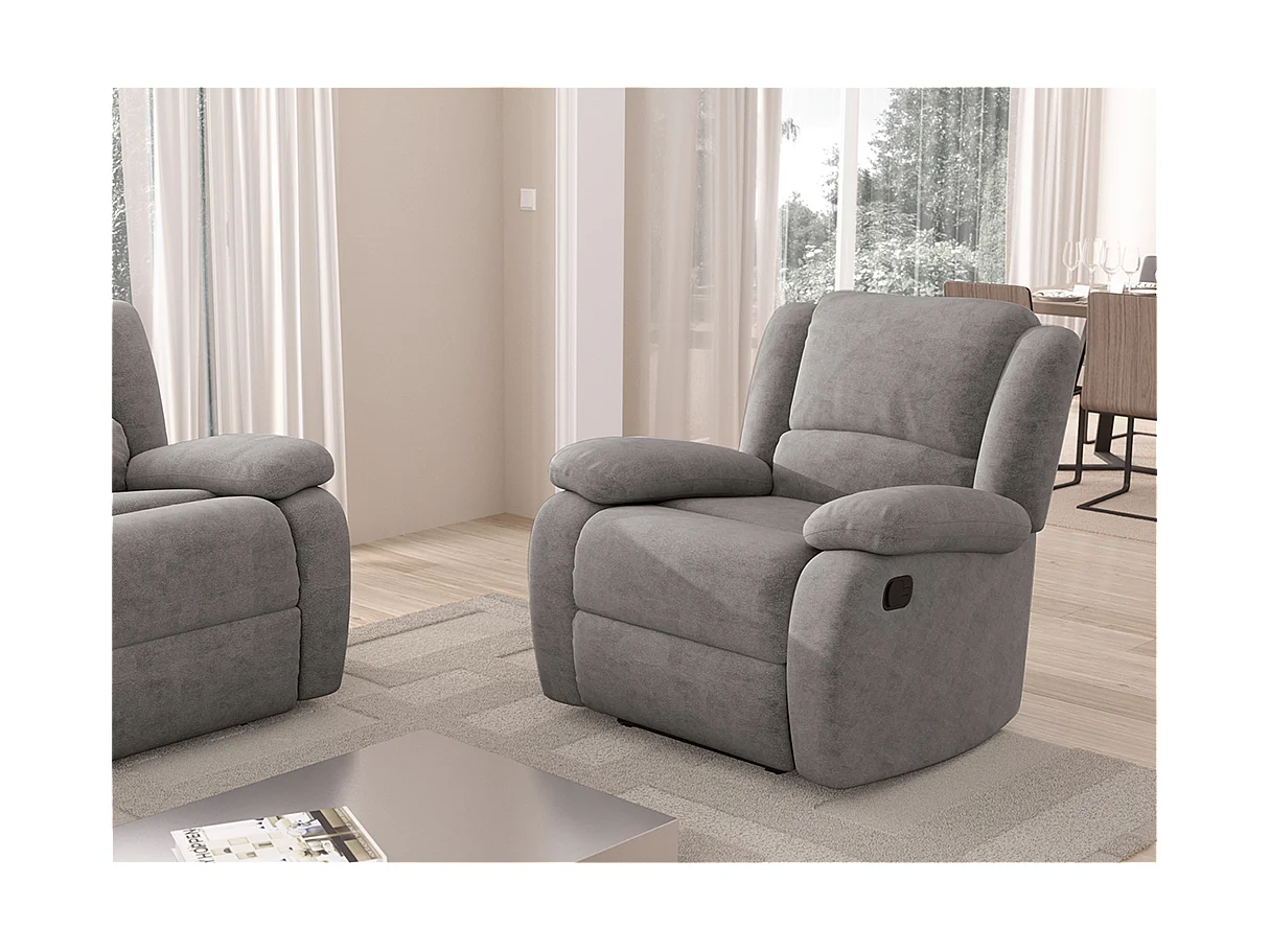 Fauteuil Relaxation 1 place Microfibre Grise Léo - L88 x 93 x 96cm - Loungitude