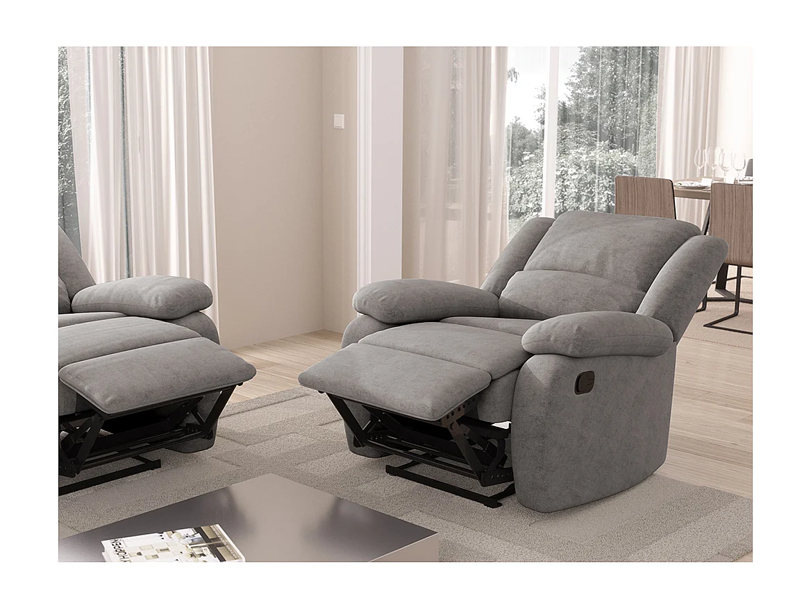 Fauteuil Relaxation 1 place Microfibre Grise Léo - L88 x 93 x 96cm - Loungitude