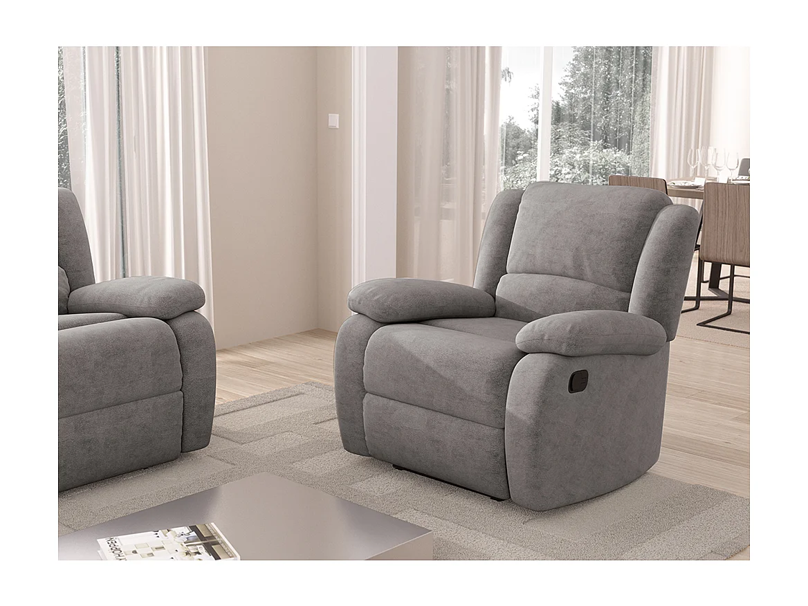 Fauteuil Relaxation 1 place Microfibre Grise Léo - L88 x 93 x 96cm - Loungitude