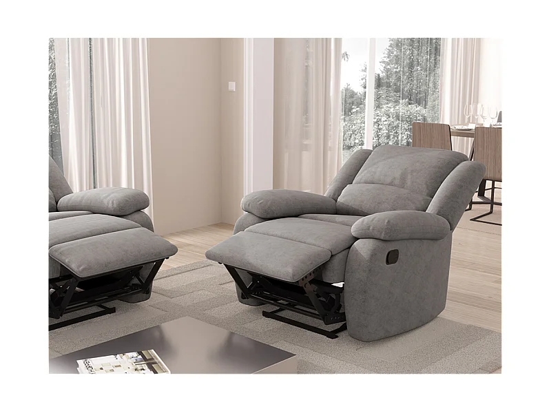 Fauteuil Relaxation 1 place Microfibre Grise Léo - L88 x 93 x 96cm - Loungitude