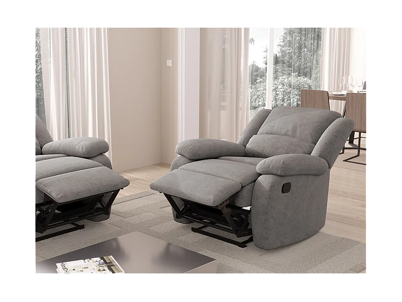 Fauteuil Relaxation 1 place Microfibre Grise Léo - L88 x 93 x 96cm - Loungitude